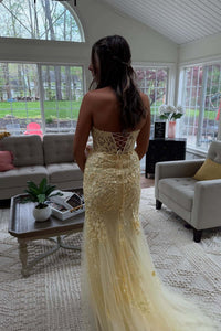 Hot Pink Appliques Sweetheart Trumpet Long Prom Gown