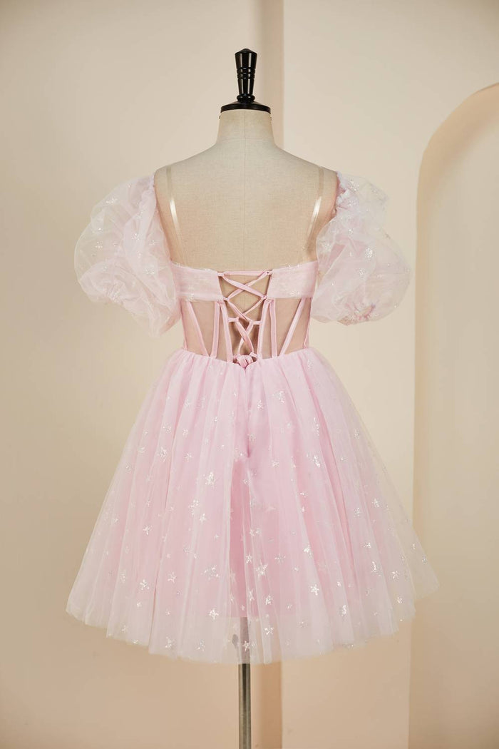 Pink A-line Strapless Homecoming Dress with Detachable Sleeves