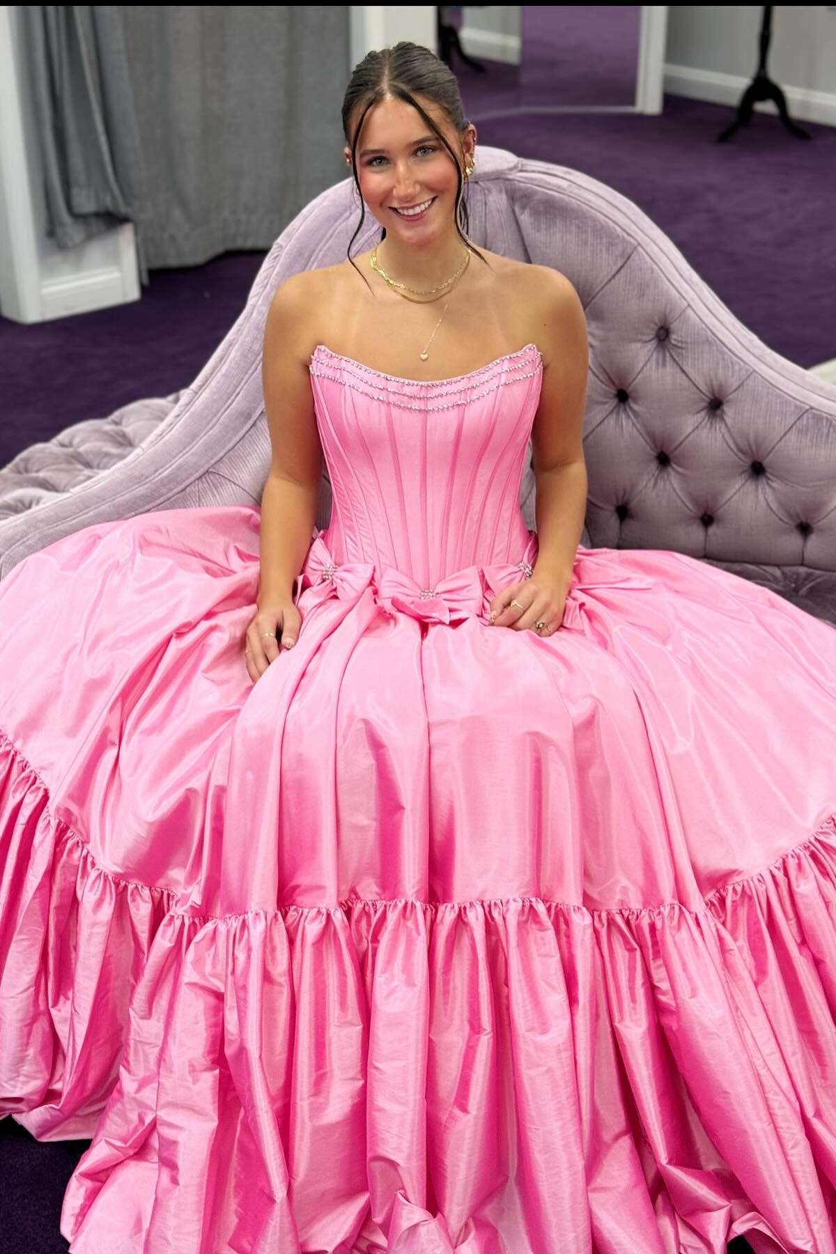 Strapless Beaded Yellow A-line Prom Dress with Bow