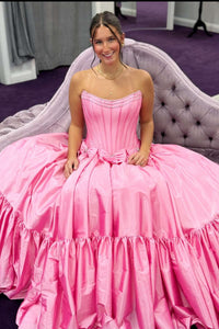 Strapless Beaded Yellow A-line Prom Dress with Bow