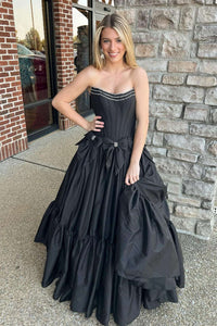 Strapless Beaded Yellow A-line Prom Dress with Bow