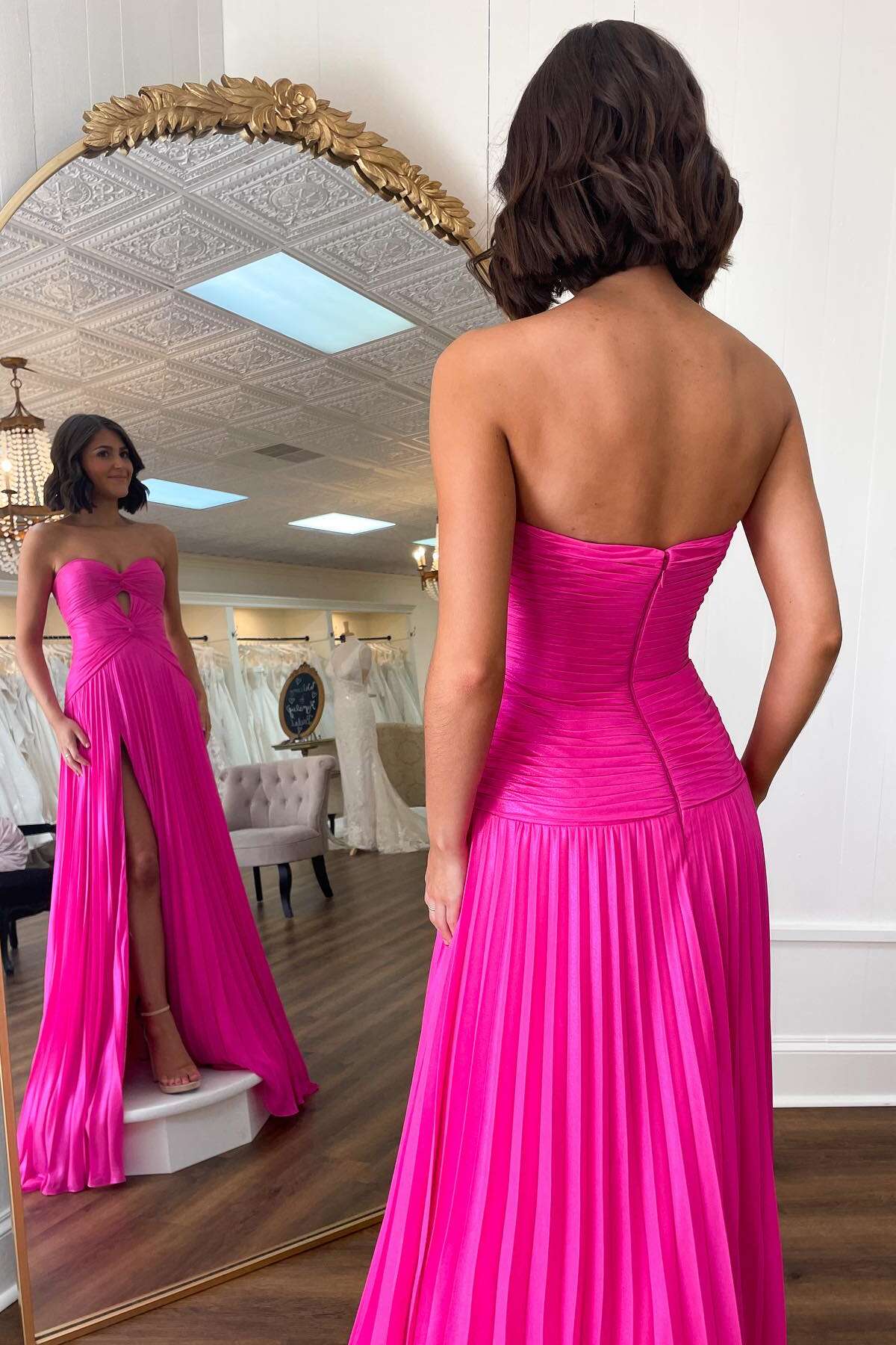 Yellow Sweetheart A-line Pleated Prom Dress with Keyhole