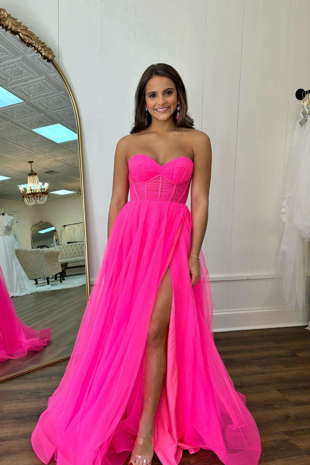 Yellow Sweetheart A-line Pleated Prom Dress with Keyhole