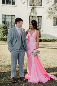 V-neck Red Mermaid Long Dress with Train