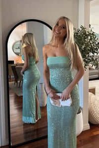 Strapless Champagne Sequin Fitted Party Dress
