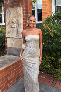 Strapless Champagne Sequin Fitted Party Dress