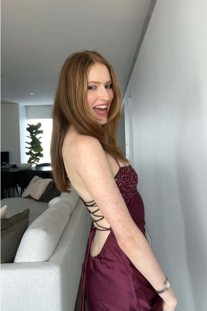 Straps Beaded Burgundy Short Dress