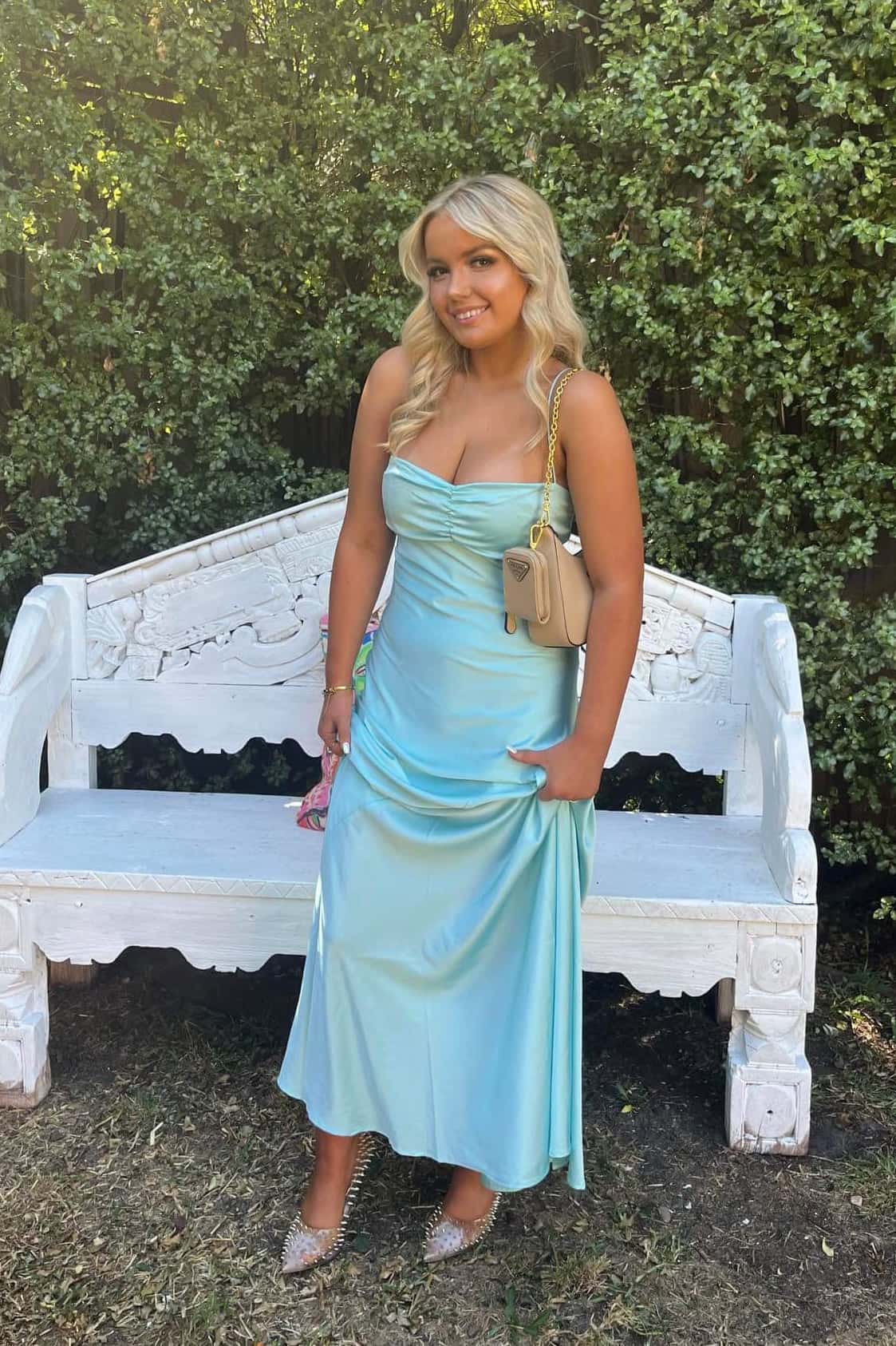 Straps Aqua Satin Fitted Long Party Dress