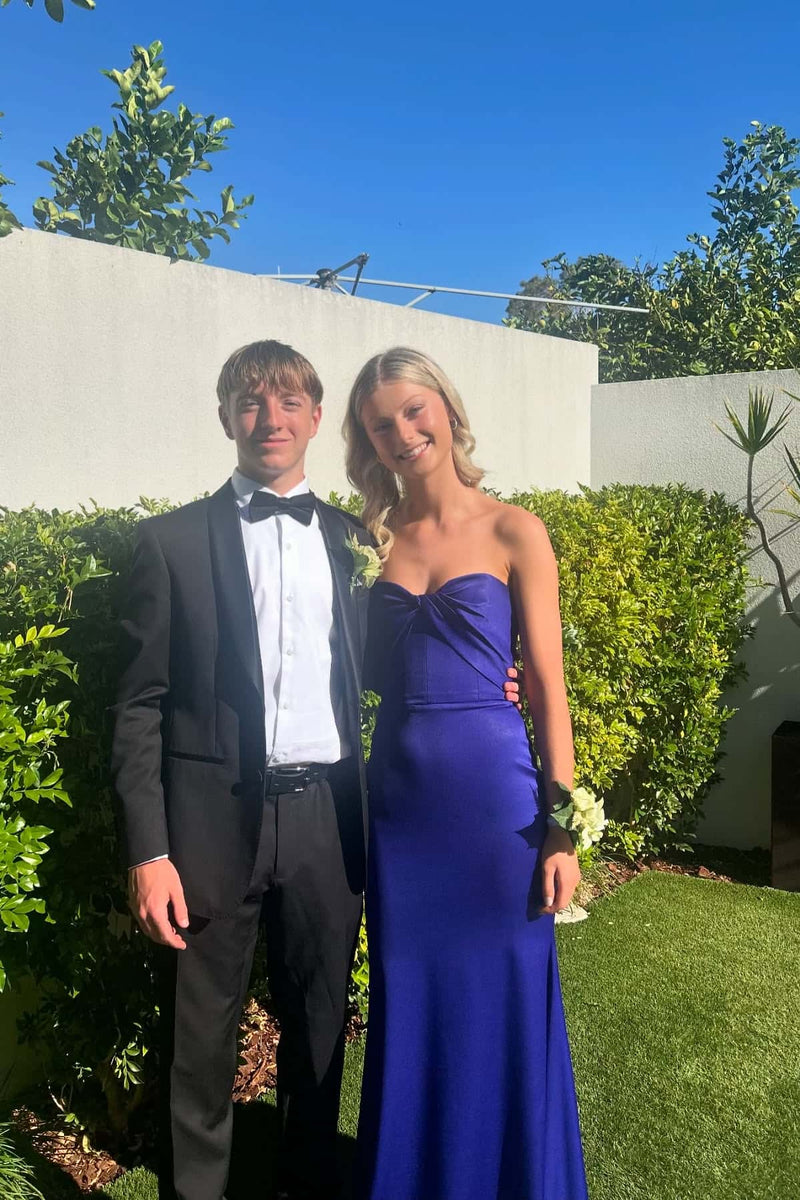 Strapless Royal Blue Satin Fitted Dress Dreamdressy Strapless Royal Blue Satin Fitted Dress Dreamdressy