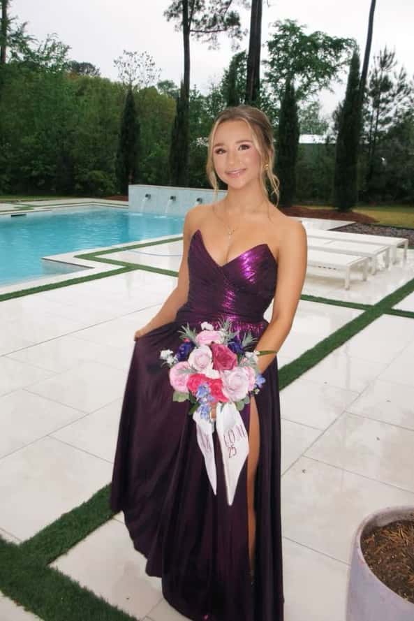 knee length dresses for ladies Lavender Metallic Ruched Maxi Dress With Slit main image 0