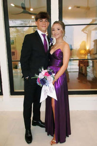 Purple Metallic Ruched Long Dress