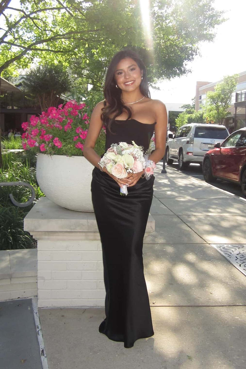 Strapless Black Satin Draped Dresss Dreamdressy Strapless Black Satin Draped Dresss Dreamdressy