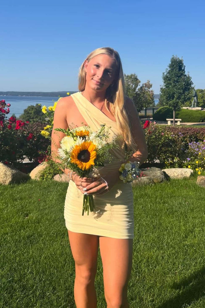 One Shoulder Yellow Tight Short Dress