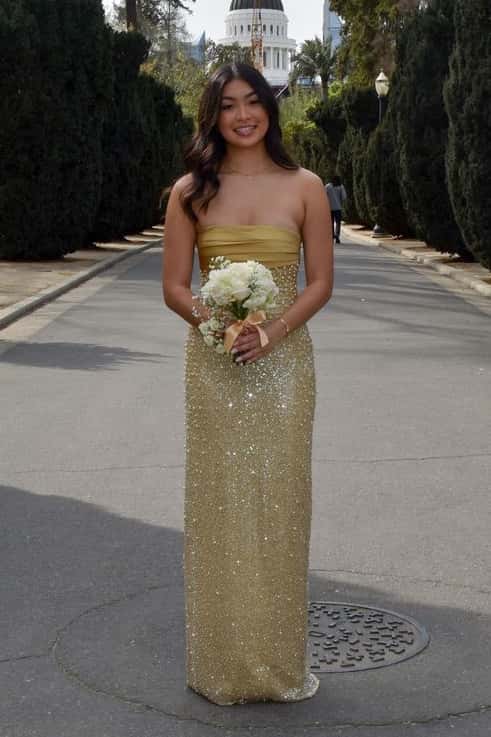 Purple Strapless Pearls Fitted Party Dress