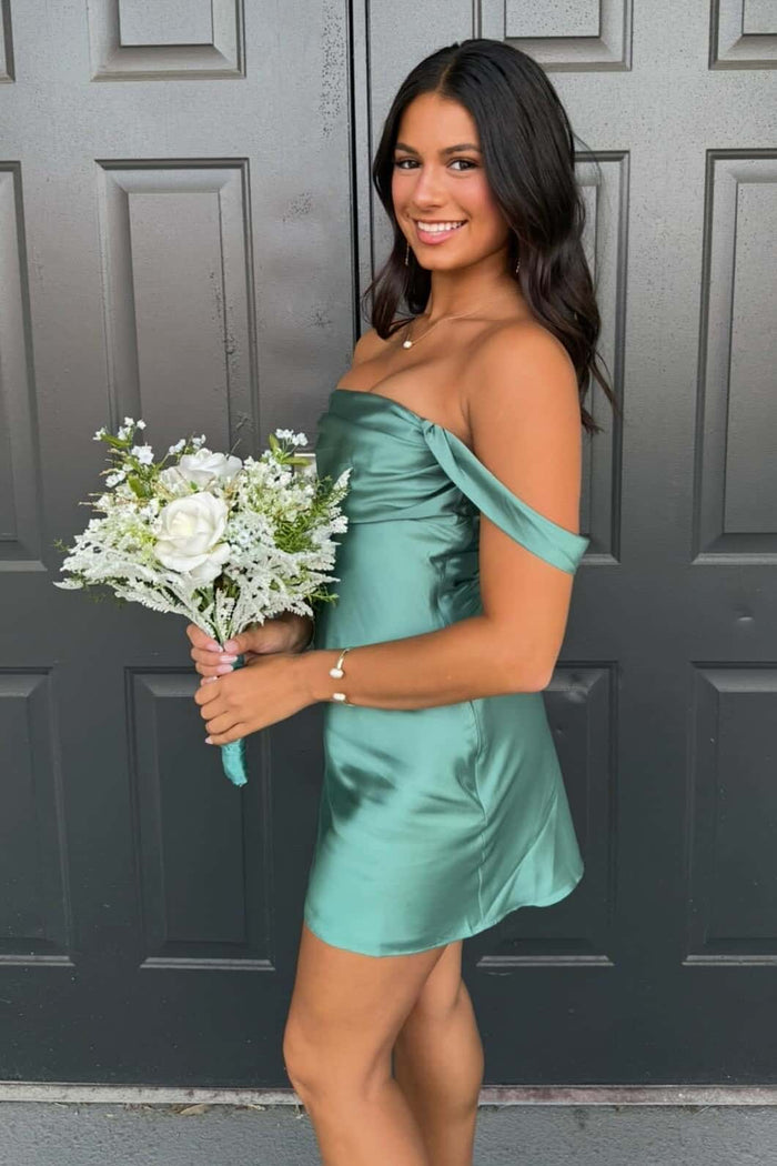 Off the Shoulder Green Short Princess Dress