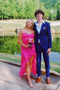 Sweetheart Fuchsia Fitted Frill Dress