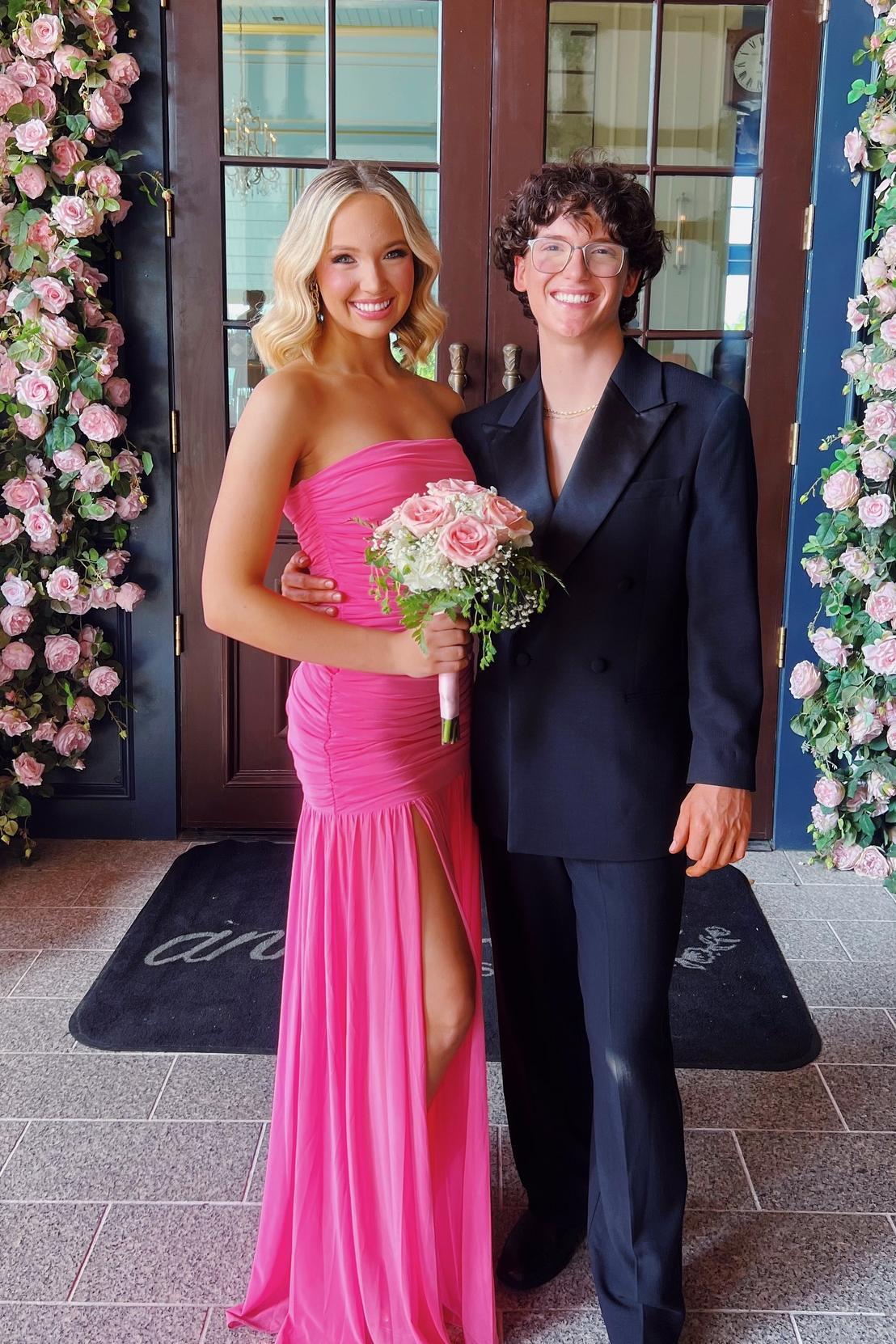Strapless Hot Pink Chiffon Ruched Long Party Dress Dreamdressy Strapless Hot Pink Chiffon Ruched Long Party Dress Dreamdressy