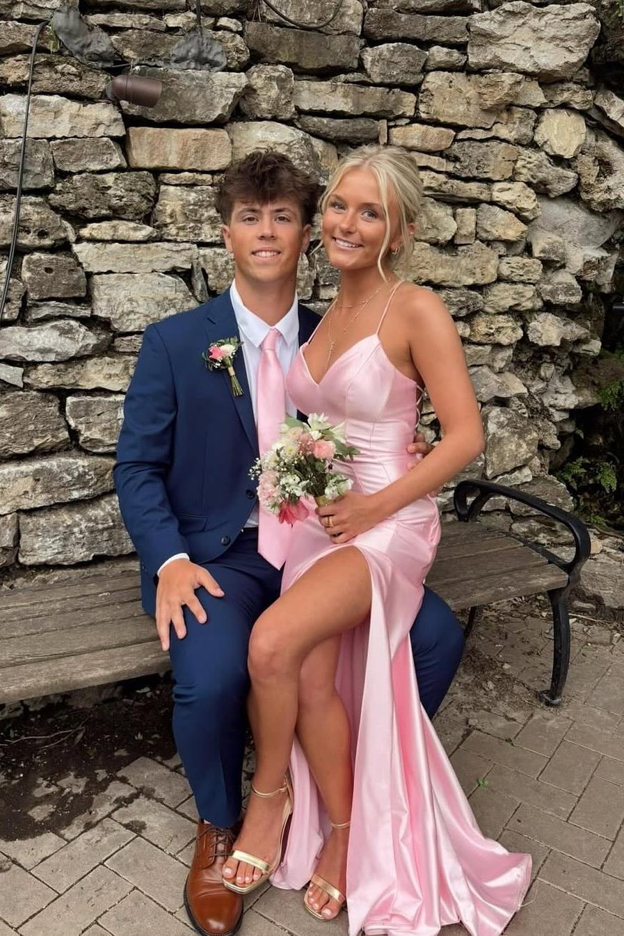 Straps Pink Satin V Neck Mermaid Long Formal Dress Dreamdressy Straps Pink Satin V Neck Mermaid Long Formal Dress Dreamdressy
