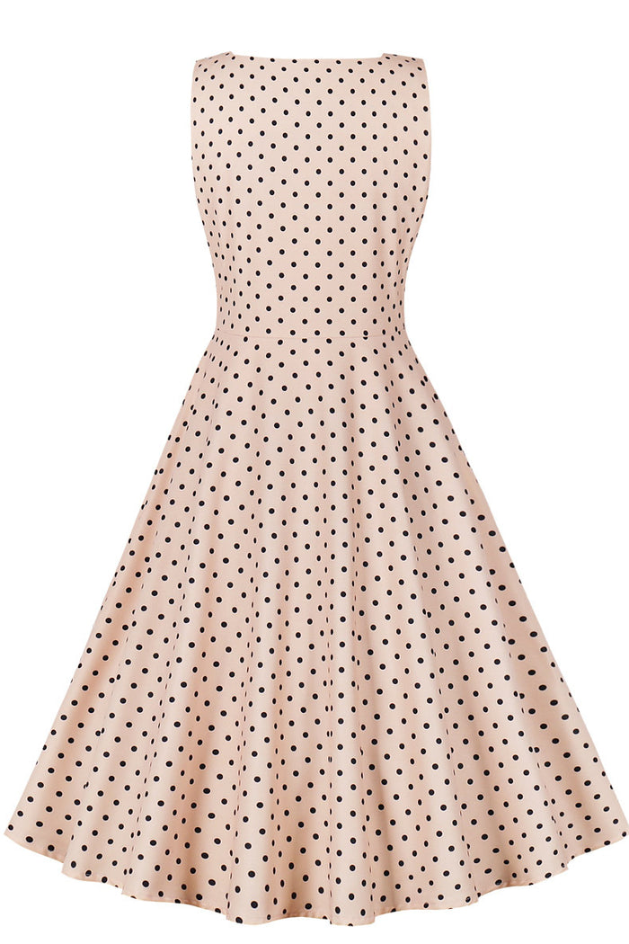 Apricot Sleeveless Dot A-line Vintage Dress