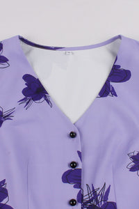 Lavender Sleeveless Floral A-line Vintage Dress