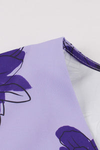 Lavender Sleeveless Floral A-line Vintage Dress