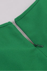 Green Bow Tie Detail Short Sleeves A-line Vintage Dress