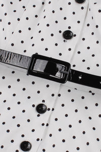 White Lapel Dot Short Sleeves A-line Vintage Dress