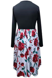 Black Empire Long Sleeves Pleated A-line Floral Vintage Dress