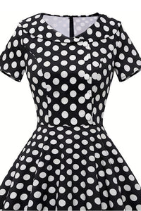 Black Short Sleeves Dot A-line Vintage Dress