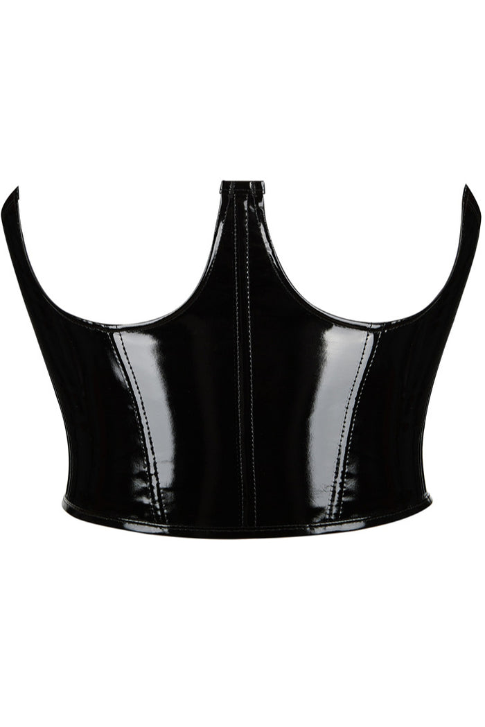 Black Leather Lace-Up Underbust Corset Top