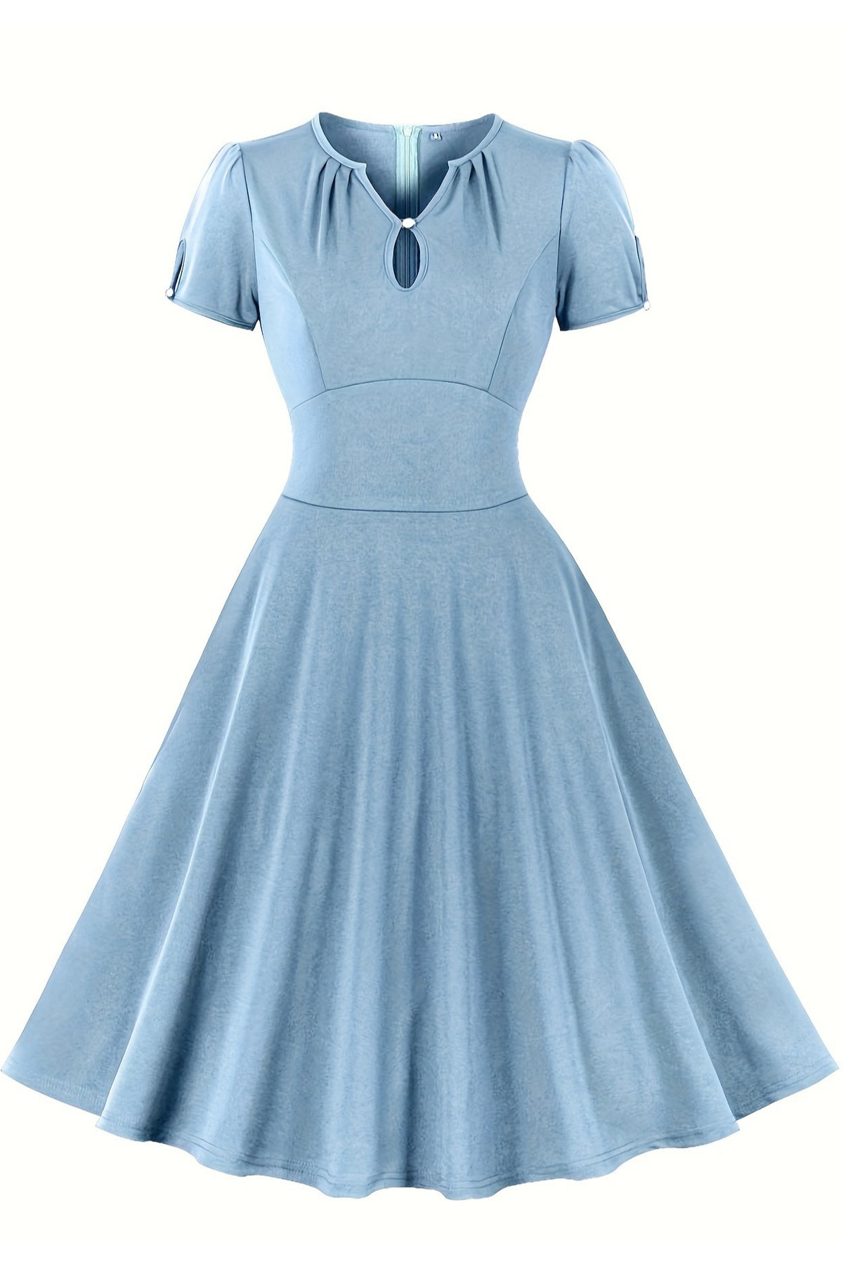 Light Blue Short Sleeves A-line V Neck Vintage Dress