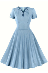 Light Blue Short Sleeves A-line V Neck Vintage Dress