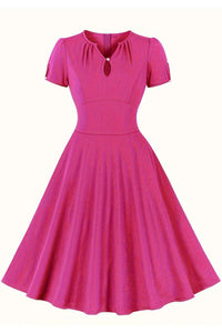 Rose Pink Short Sleeves A-line V Neck Vintage Dress