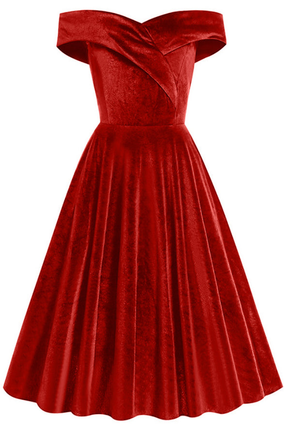 Red Off-Shoulder Velvet A-line Vintage Dress Red Off-Shoulder Velvet A-line Vintage Dress