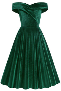 off shoulder retro dress Red Off-Shoulder Velvet A-line Vintage Dress – Dreamdressy