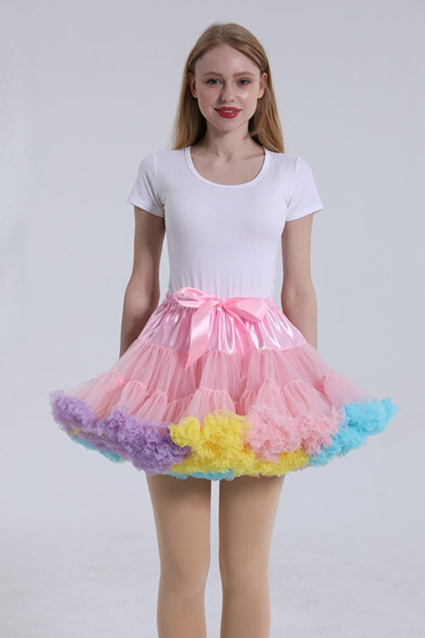 Pink Tulle Tutu Min Petticoat with Multi-Colored Hemline