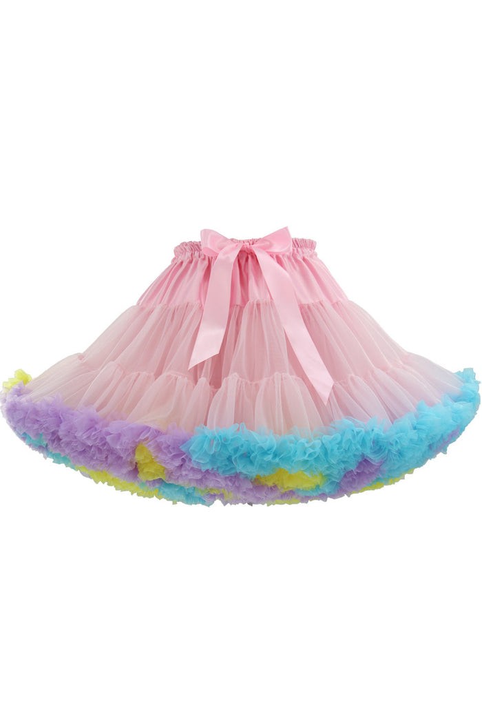 Pink Tulle Tutu Min Petticoat with Multi-Colored Hemline