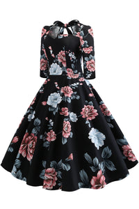 3 Styles Floral 1/2 Sleeves A-line Vintage Dress