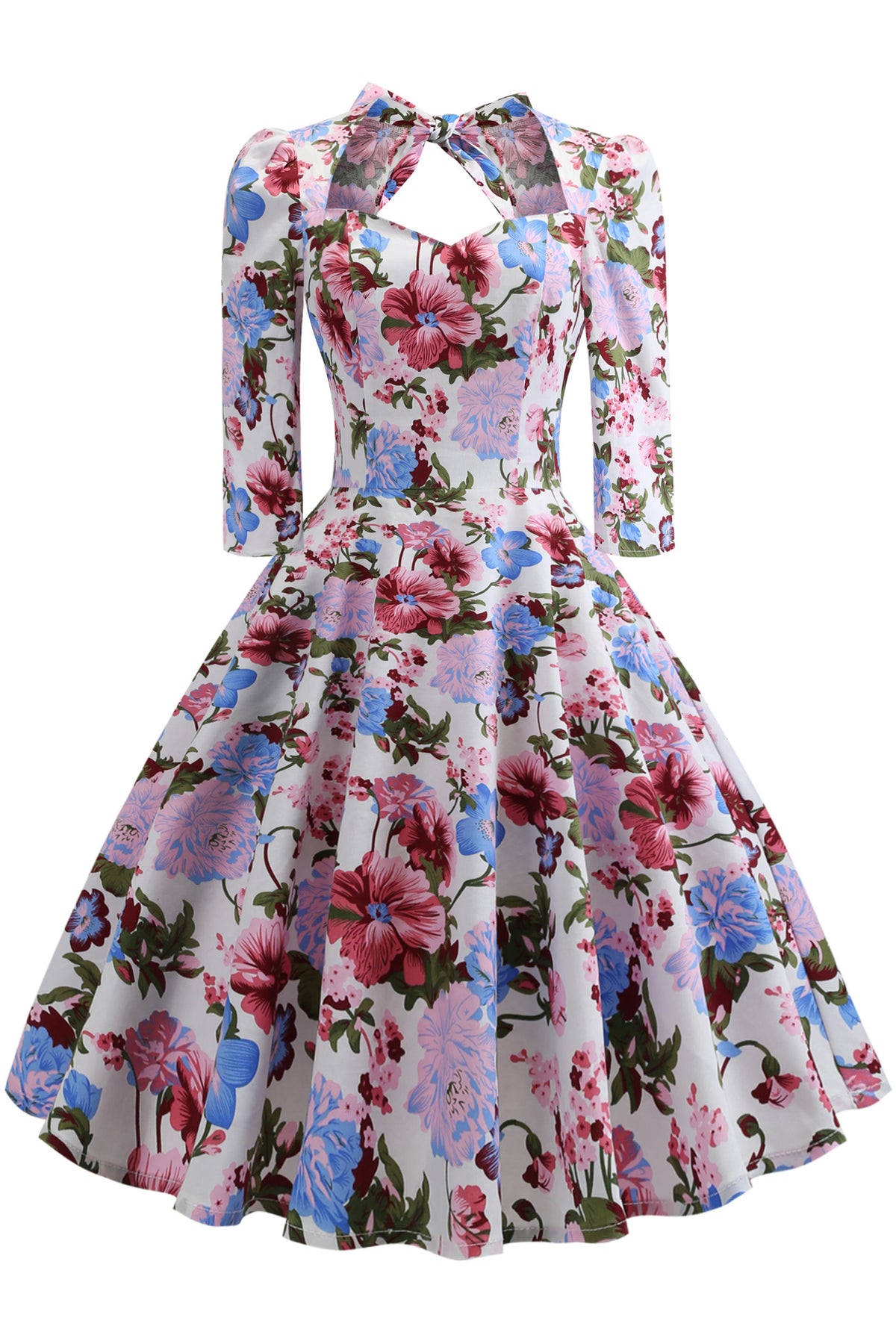 3 Styles Floral 1/2 Sleeves A-line Vintage Dress