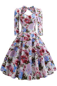 3 Styles Floral 1/2 Sleeves A-line Vintage Dress