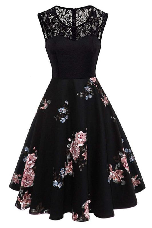 5 Styles of Floral Sleeveless A-line Vintage Dress