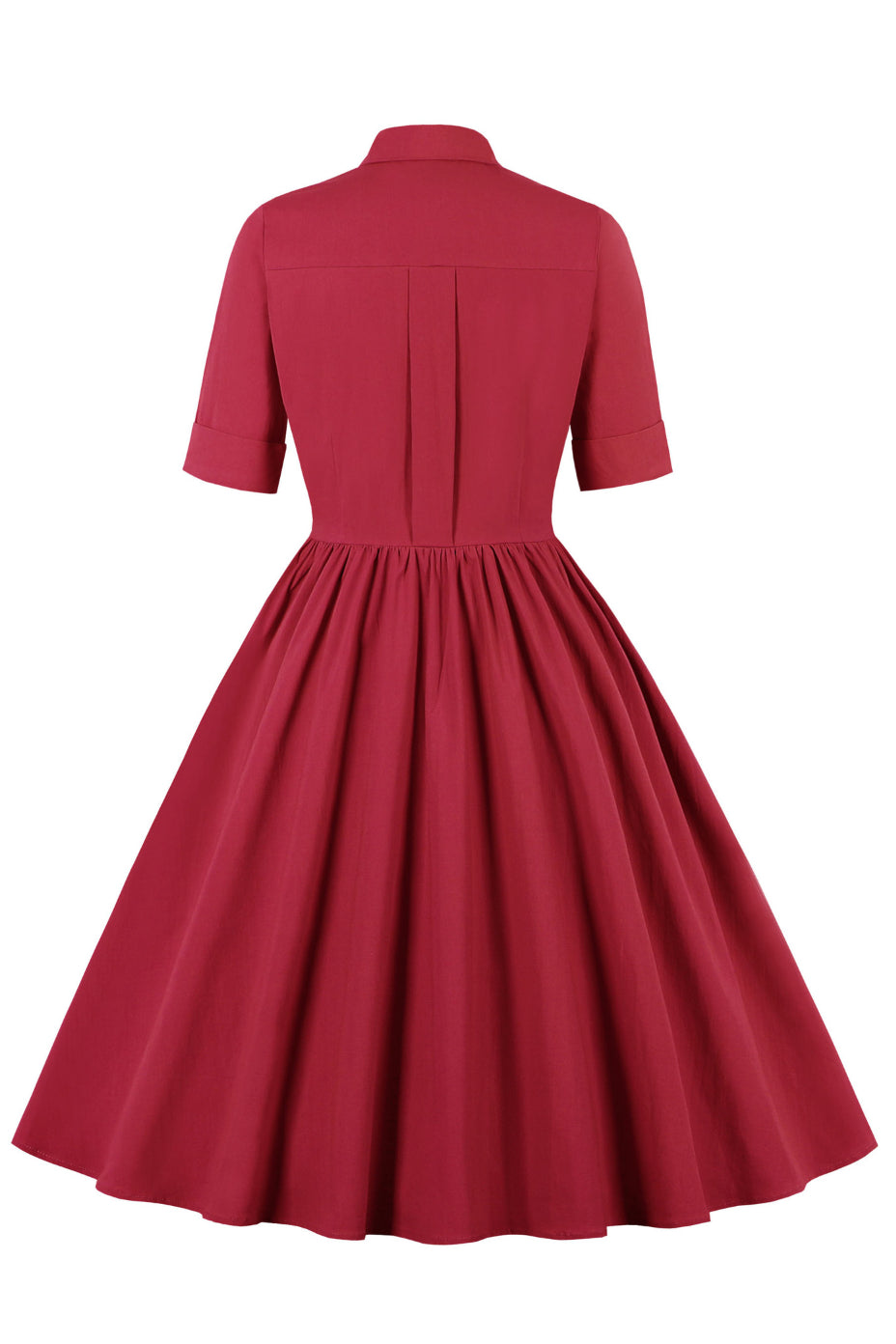 Red Shirt Collar Short Sleeves A-line Vintage Dress