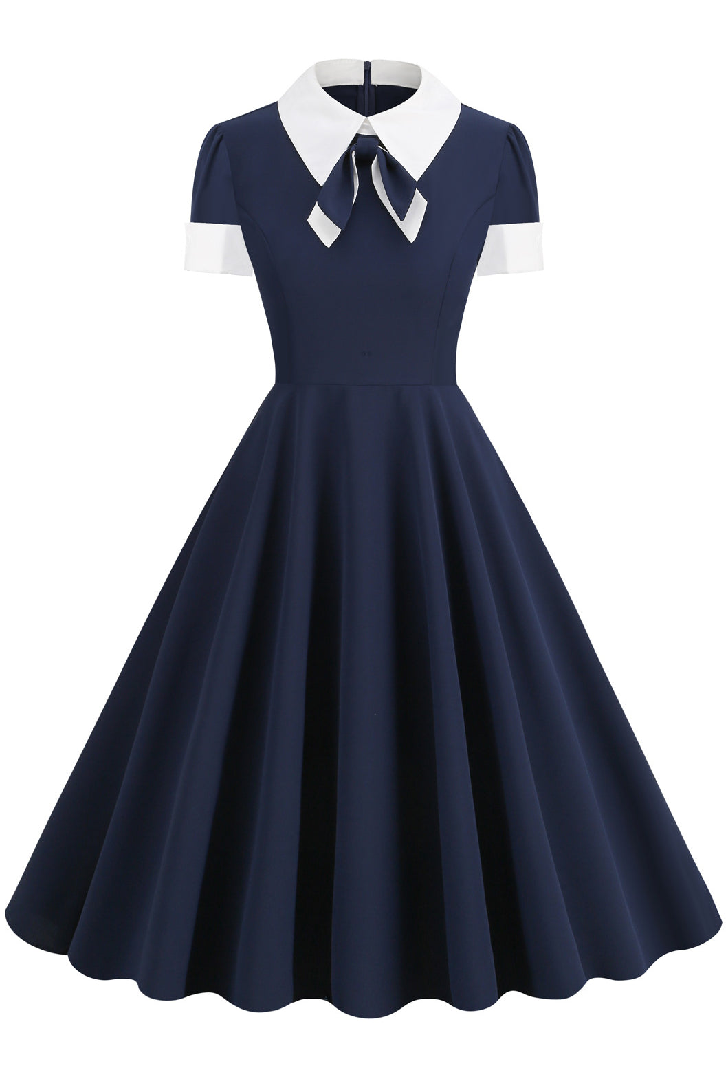 1950s Dark Navy Shirt Collar A-line Dress 1950s Dark Navy Shirt Collar A-line Dress