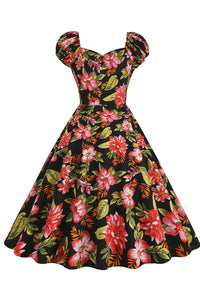 5 Styles Puff Sleeves A-line Floral Vintage Dress