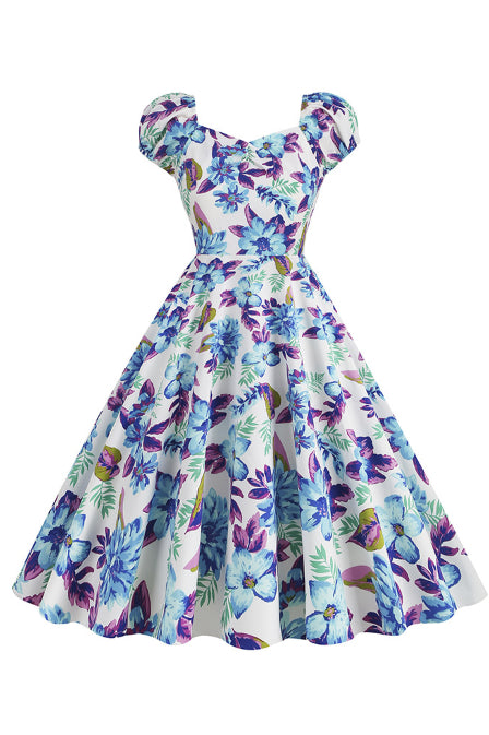 5 Styles Puff Sleeves A-line Floral Vintage Dress