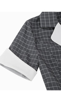 Grey Lapel A-line Plaid Buttons Vintage Dress