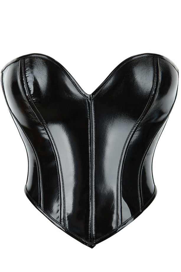 Black PVC Leather Strapless Lace-Up Bustier Corset Top