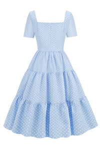 Light Blue Dot Short Sleeves A-line Vintage Dress