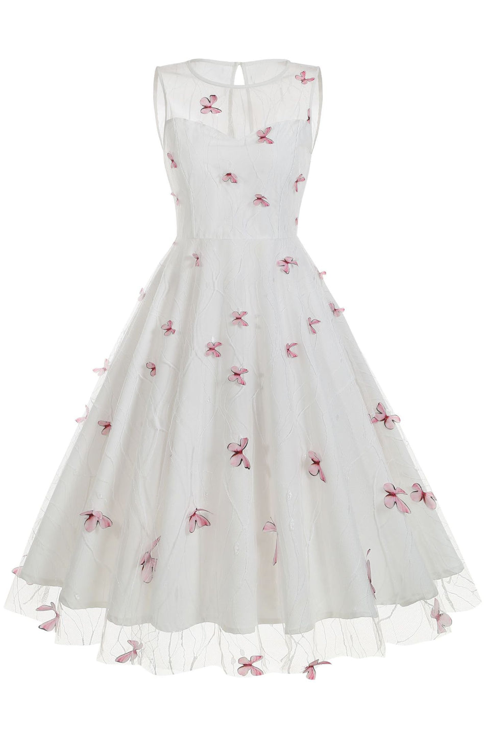 Black Illusion Neck Sleeveless A-line Vintage Dress with Blue Butterfl –  Dreamdressy