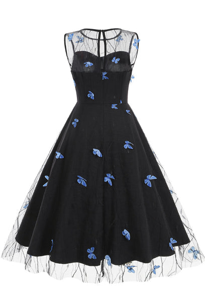blue black illusion dress Neck Sleeveless A-line Vintage with Butterfl – Dreamdressy Make unforgettable memories in NMSD23 Color:Black with Belt Alexia Blue Strapless Maxi